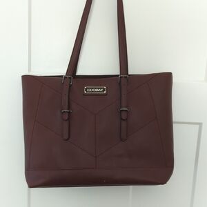 Brown Structured Pleather Tote with Long Handles